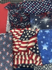 2lb 2oz Mixed Lot Red White Blue Fabric Remnants Scraps Sewing Crafts Quilting