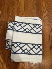 Kravet Latticely Ultramarine Fabric, Cut Yards, Blue Bamboo on Fine Ivory Linen