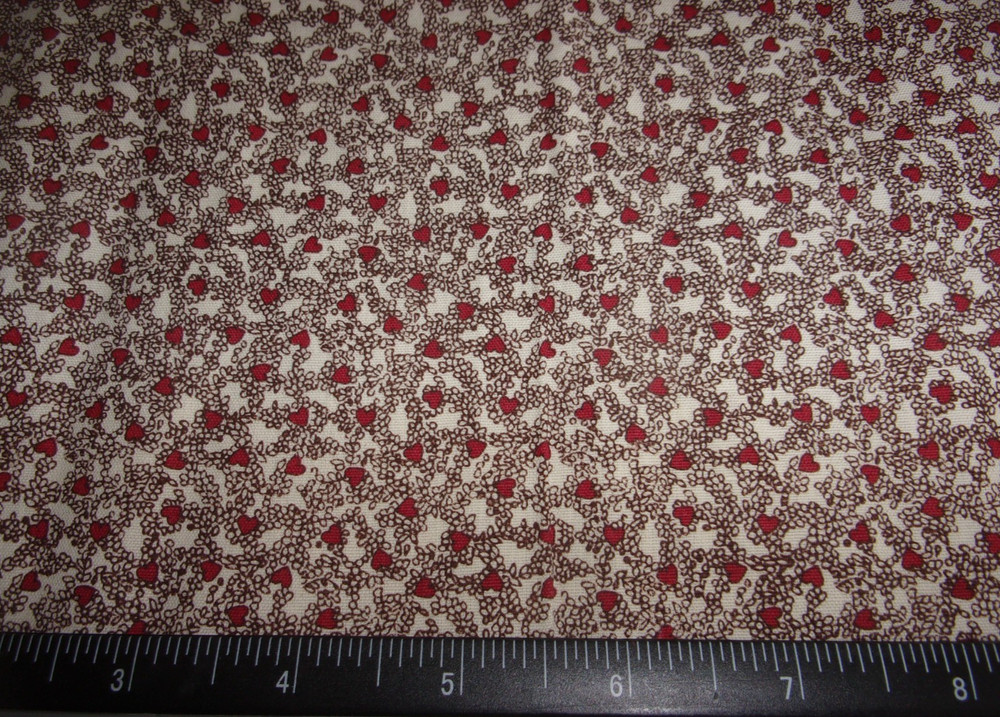 REMNANT OF FABRIC WITH WINE DESIGNS & TINY DARK RED HEARTS – 14 IN. L X 30″ W
