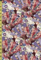 Japanese – Floating Mums & Floral Fans – TM-7703-B – Maroon – By the Half Yard