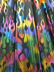 Multicolor Fire Print Foil Metallic Flames Spandex Fabric By The Yard Stretch