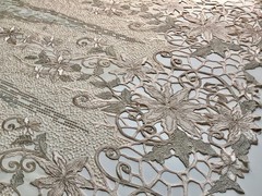 Skye BEIGE TAUPE Embroidered Floral Edge Guipure on Mesh Lace Fabric by the Yar