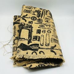 Sewing Theme Burlap Fabric Beige Black 1+ Yard x 48” Scissors Pins Mannequin