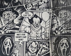 Custom 100% Cotton Woven Fabric Comic Strip Horror Movies By The 1/4 Yard 9×56