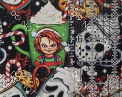 Custom 100% Cotton Woven Fabric Cocoa Mugs Christmas Horror Movie 1/4 Yard 9×56