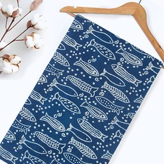Indigo Fish Print Fabric Cotton Hand Block Summer Dressmaking Fabric By The Yard