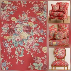 NEW RALPH LAUREN Red Floral Upholstery Fabric Cotton 2 1/4 YARDS (80″), UNCUT HT