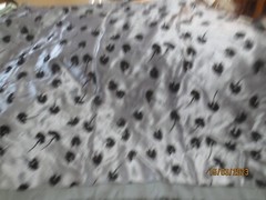Vintage 8 yds x 56″ Gorgeous Silver Gray Flocked Black Floral SIlky Poly? Fabric