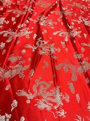 Arisa RED Gold Dragon Brocade Chinese Satin Fabric for Cheongsam/Qipao, Apparel