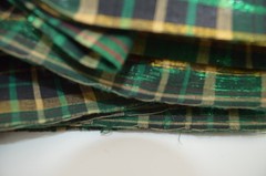 Yarn-dyed Metallic Holiday Plaid Fabric Green Black Gold and Red 11.75 Yds 44″