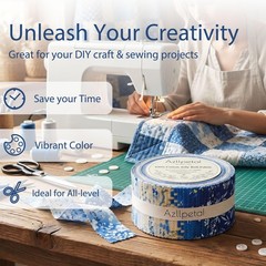 Jelly Roll Fabric,40 Pcs Blue Cotton Quilting Fabric Strips,2.5″x 45″ Pre-Cut…