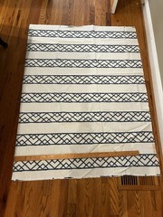 Kravet Latticely Ultramarine Fabric, Cut Yards, Blue Bamboo on Fine Ivory Linen