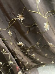 FAUX SILK FLOWERS EMBROIDERED~DRAPERY UPHOLSTERY Sold By The Yd- Chocolate Brown