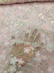 Blush Pink Lace Fabric 3D Floral Iridescent Sequins Embroidery Sold by Yard
