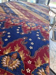 Vintage Indonesian Batik Fabric Cotton Floral Geometric Blue & Red Sarong 75×46
