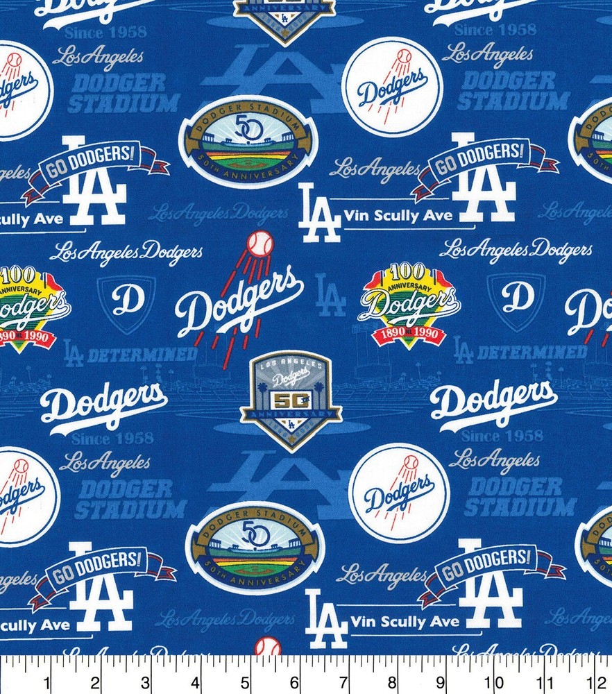LOS ANGELES DODGERS STADIUM PRINT 100% COTTON FABRIC BY THE 1/2 YARD MLB