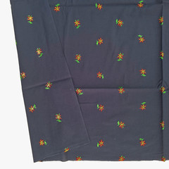 VTG Embroidered Mini Flowers On Dark Blue Cotton Blend Fabric 39″ L x 44″ W