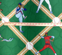 VTG Princess Fabrics Green Quilted Baseball Themed Cotton Fabric 1+Y #64