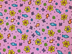 Pink Fish & Flowers Garden 100% Cotton Knit Fabric 52″W By Yard-CTPR13