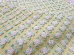 Phantom Rosebud Vintage Chenille Bedspread Fabric Yellow White 20×24″ Piece