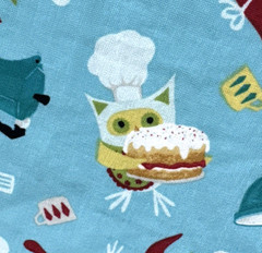 Retro Owls Chef Hats Cooking Kitchen Theme Blue Cotton Fabric BTHY #61