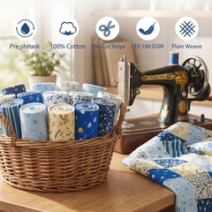 Jelly Roll Fabric,40 Pcs Blue Cotton Quilting Fabric Strips,2.5″x 45″ Pre-Cut…