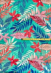 African Print, Chiffon Fabric- Turquoise, Blue, Red, Pink “Hopebloom”, ~ 2 Yards