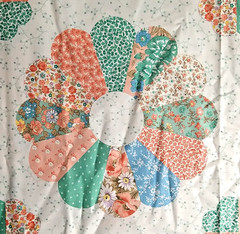 Cranston Floral Dresden Plate Cheater Quilt 12″ Square Pink Green Cotton Fabric