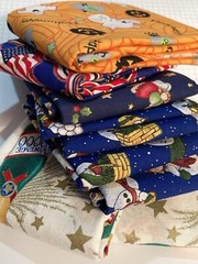 Lot of 9 Fabric Scraps Seasonal Christmas Halloween 4th of July New Years
