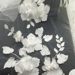 1 Yard 3D Flower Embroidered Lace Fabric Cloth DIY Wedding Bridal Dress 51″ Wide