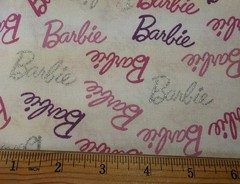 UNBRANDED Fabric – BARBIE – Words with Glitter on White – by the HALF yd (18″)
