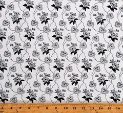 Cotton Black Trailing Vine White Civil War Scarlett Fabric Print by Yard D409.13