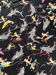 Alexander Henry Vintage Cotton Fabric 1 Yd Black Shark Surfer Print Quilting