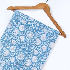 5 yards Indian Pure Cotton Blue Hand Block Print Floral Fabric