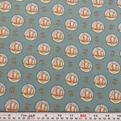 Nautical Anchors Clipper Ships Concord Fabrics Blue Cotton by the HALF YARD