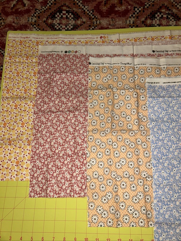 Quilting Sewing Connecting Threads “Canning Day” Print Cotton Fabrics, Lot Of 4