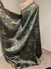Gold Blue Green Metallic Brocade Fabric 58” Width Sold By Yard
