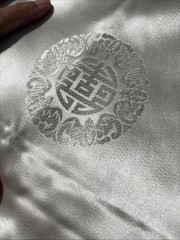 MEI WAH HONG KONG SHOU Medallion Dragon silk brocade damask White fabric 4.1 YDS