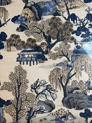 Thibaut F975461 Asian Scenic Blue and Beige Fabric 4 Yards