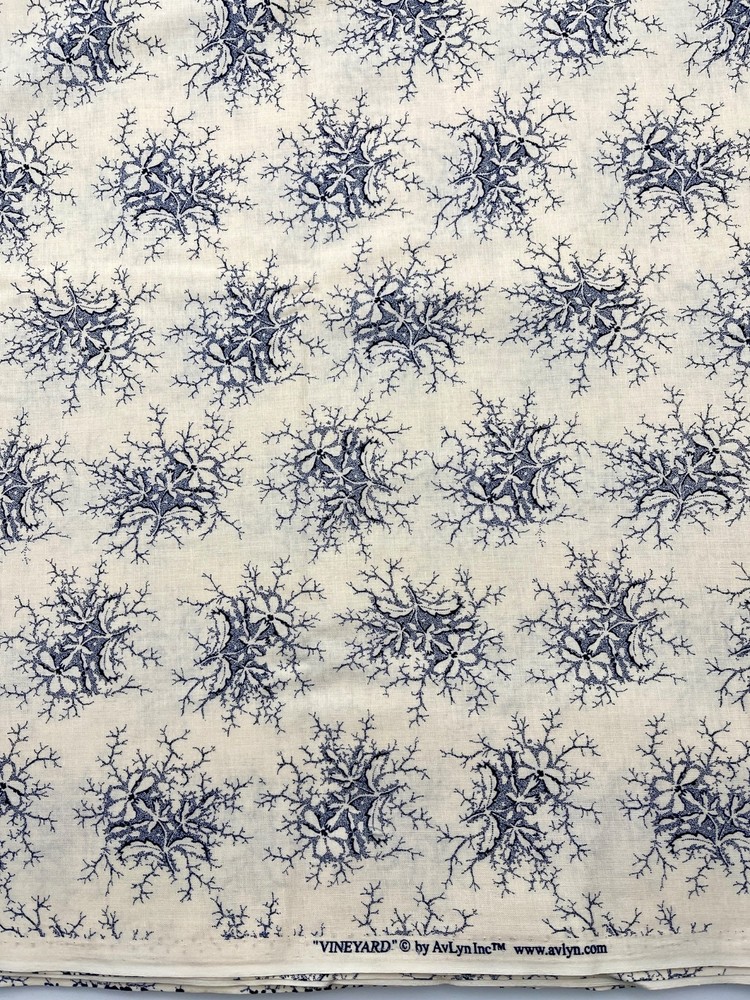 VINEYARD by AvLyn Inc – Navy Blue Floral on Cream Fabric – 4 yds