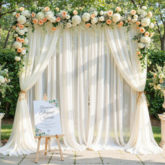 Ivory Wedding Arch Draping Fabric, 1 Pack 29″ X 20FT Sheer Fabric Arch Drapery C
