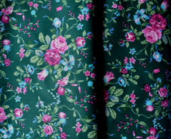 MULTI FLOWER PRINT ON DARK GREEN COTTON BLEND FABRIC WAMSUTTA 3 1/2 YARDS