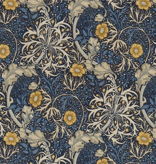 WILLIAM MORRIS CURTAIN FABRIC DESIGN Seaweed 3 METRES INK/WOAD 100% COTTON