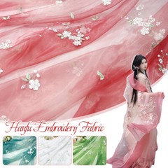 Flower Pear Blossoms Embroidery Chiffon Fabric Chinese Hanfu Sewing Costumes
