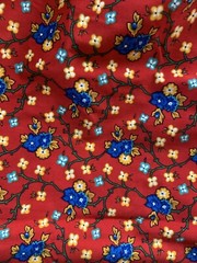 Vintage Tandler Textile Red Blue Floral, 2 1/2 Yards 1991. Heavy