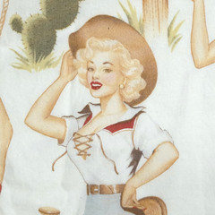 Alexander Henry Back In The Saddle 2008 Pinup Cowgirls White Fabric 2.6YD WASHED