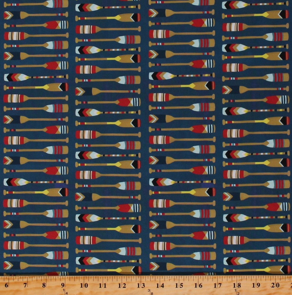 Cotton Oars Boat Paddles Nautical Beach Cotton Fabric Print by the Yard D372.38