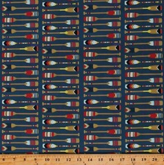 Cotton Oars Boat Paddles Nautical Beach Cotton Fabric Print by the Yard D372.38