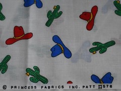 4.5 yards 100% cotton western cowyboy hat cactus vintage Princess Fabrics #578