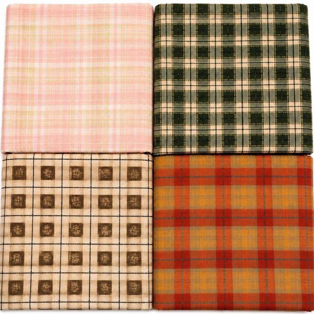 Vintage Fabric Lot Plaid Check Homespun Quilt Cotton Remnants